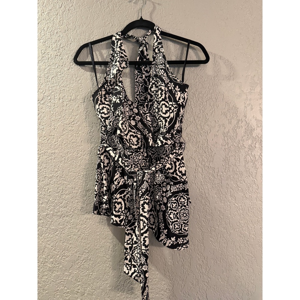 White House Black Market Halter Neck Floral Print Tie Waist Peplum Top Size 6‎